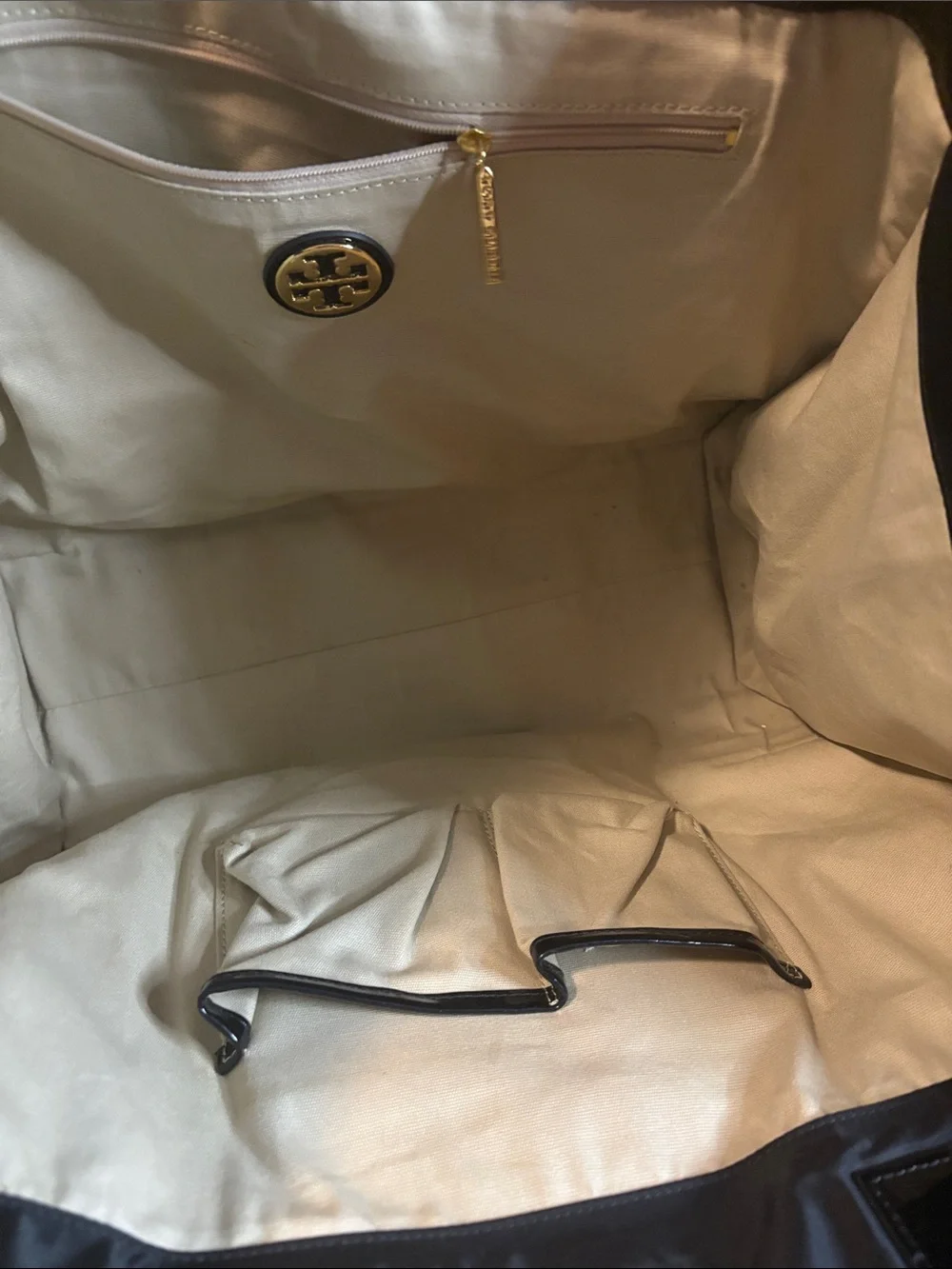 Tory Burch Black Nylon & Leather Patent Leather Accent Top Handles Tote Bag